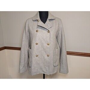 Madewell Gray Pea Coat Gold Military Style Buttons Wool Blend Size Large